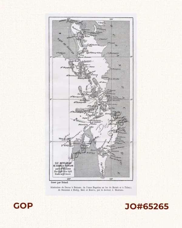 Ile Mindanao de Davao a Butuan par le Dr. Montano Nov 1880 – Fév 1881 [Mindanao Island from Davao to Butuan by Dr. Montano]